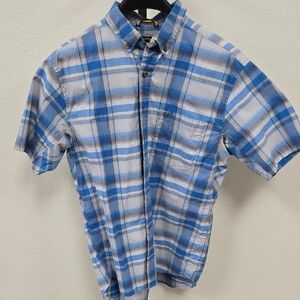 Men's Blue Plaid Casual Button Down Shirt